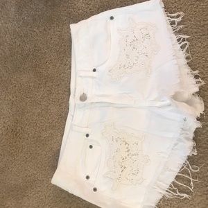 American Eagle white denim shorts with crochet